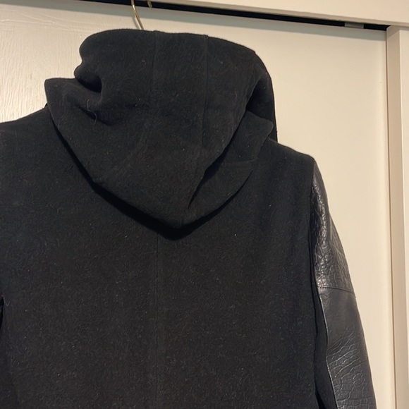 Wool and leather hooded coat - Picture 7 of 9